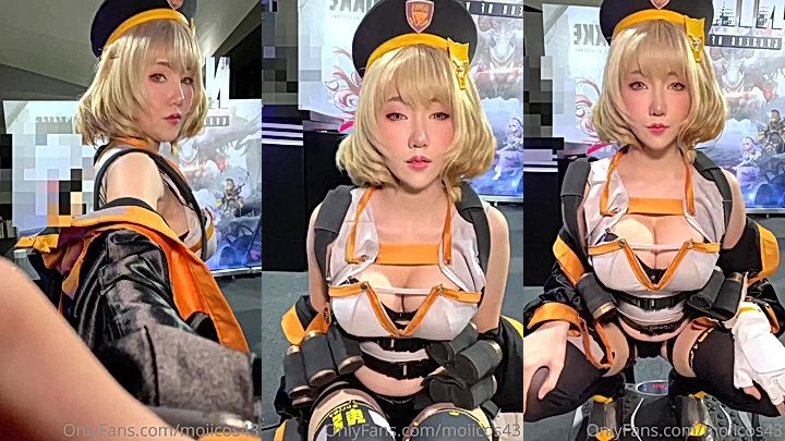 Busty Thai cosplayer moiicos43 stands on vibrator