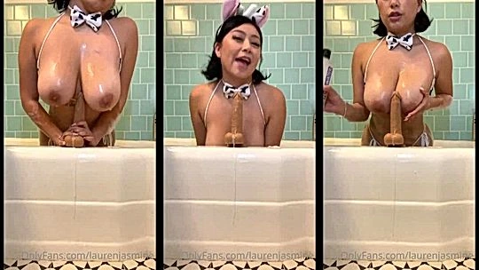 Huge tits Asian slut Lauren Jasmine onlyfans leak in bath tub