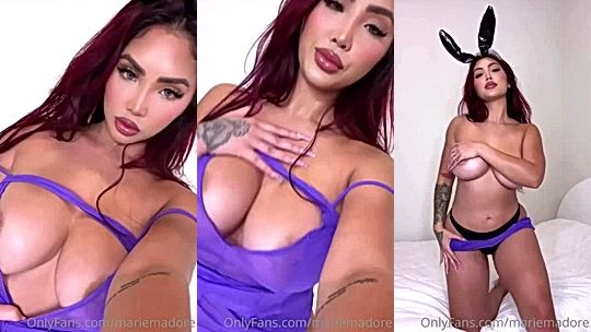 Sexy slut in purple bunny cosplay Marie Madore naked