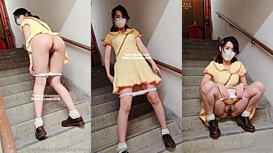 Anaimiya takes her panties off on a staircase