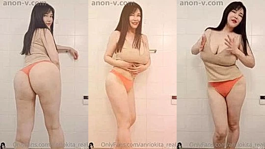 hot babe Anri Okita tesaing her huge tits in red panties
