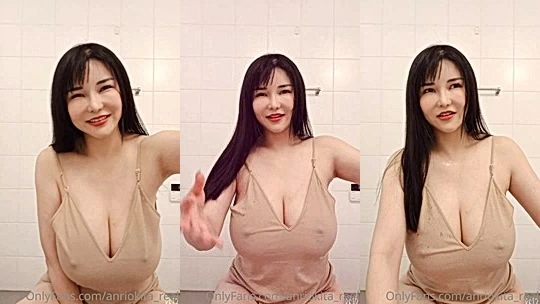 sexy asian chick Anri Okita playing with her huge tits