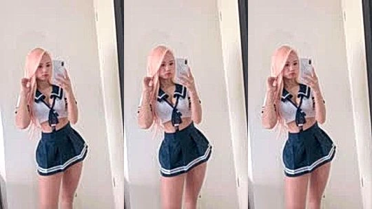 Vyvan Le teasing in her school girl outfit
