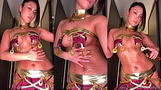 Rose Melle teasing her oiled-up bikini body