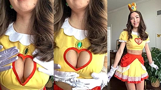 asian babe Kailey Mae playing with her boobs in maid outfit