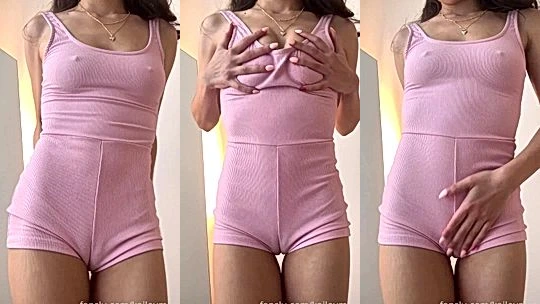 Kailey Mae teasing her camel-toe in her pink bodysuit