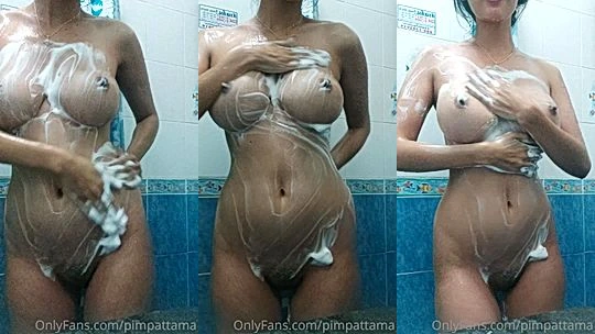 PimPattama soaping up her wet naked body in the shower