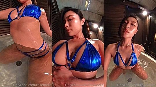 Rose Melle teasing in her blue bikini in the outdoor jacuzzi