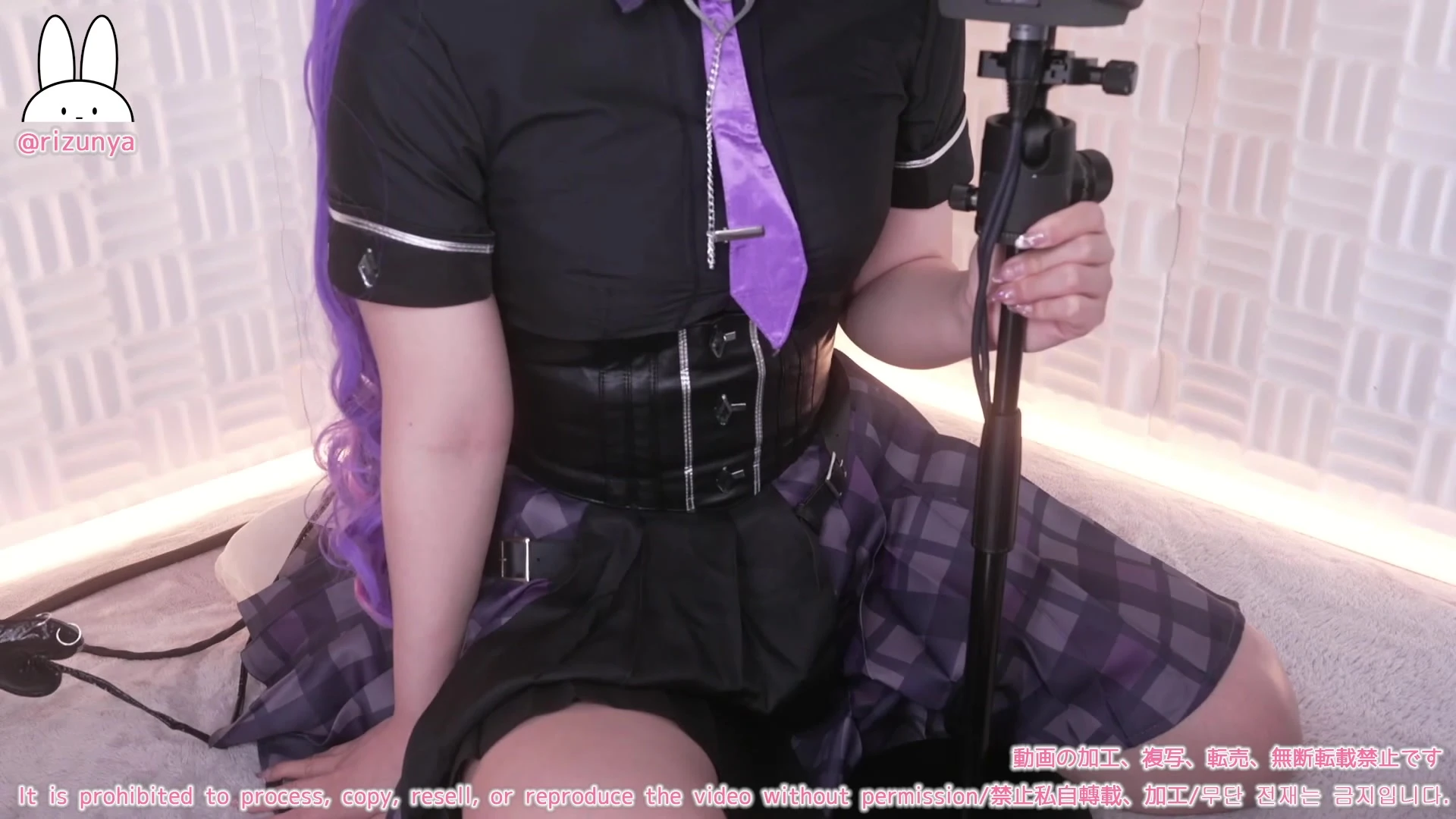 Rizunya teasing her panties in her short skirt on the floor