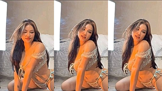 Hot asian chick Ngan Nguyen teasing in her see-through lingerie