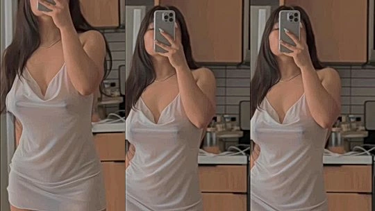 Ngan Nguyen teasing her nipples in see-through night gown